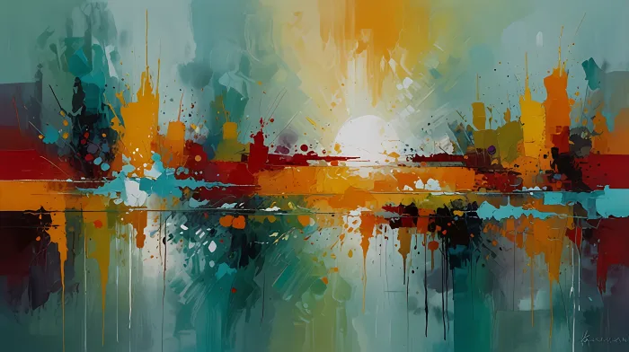 Vibrant Abstract Cityscape Sunset Canvas Print wall art print | PrintPosters.in
